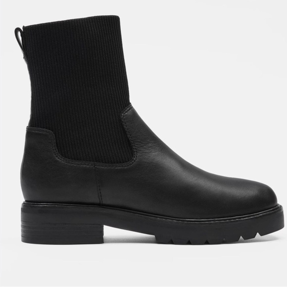 EILEEN FISHER East Leather and Recycled Stretch Knit Sock Boot SIZE 9.5 - Picture 1 of 16